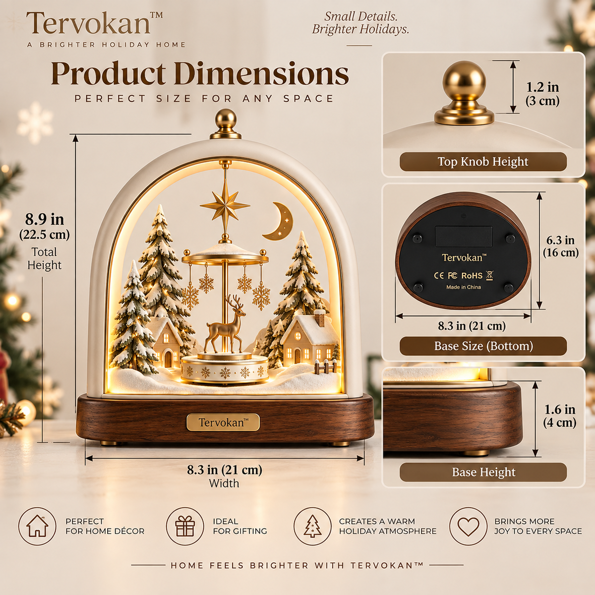 Tervokan™ Everglow Reindeer Christmas Village  Illuminated Rotating Holiday Centerpiece