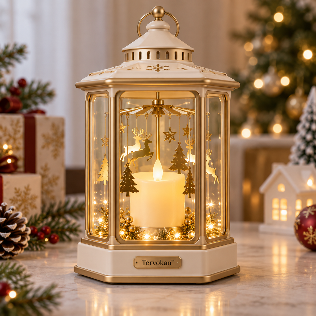 Tervokan™ Golden Reindeer Carousel Christmas Lantern