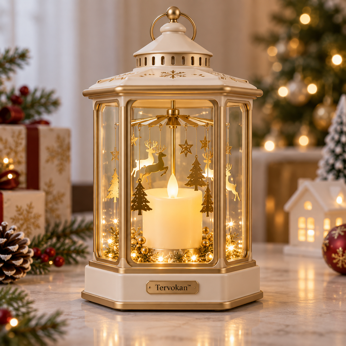Tervokan™ Golden Reindeer Carousel Christmas Lantern