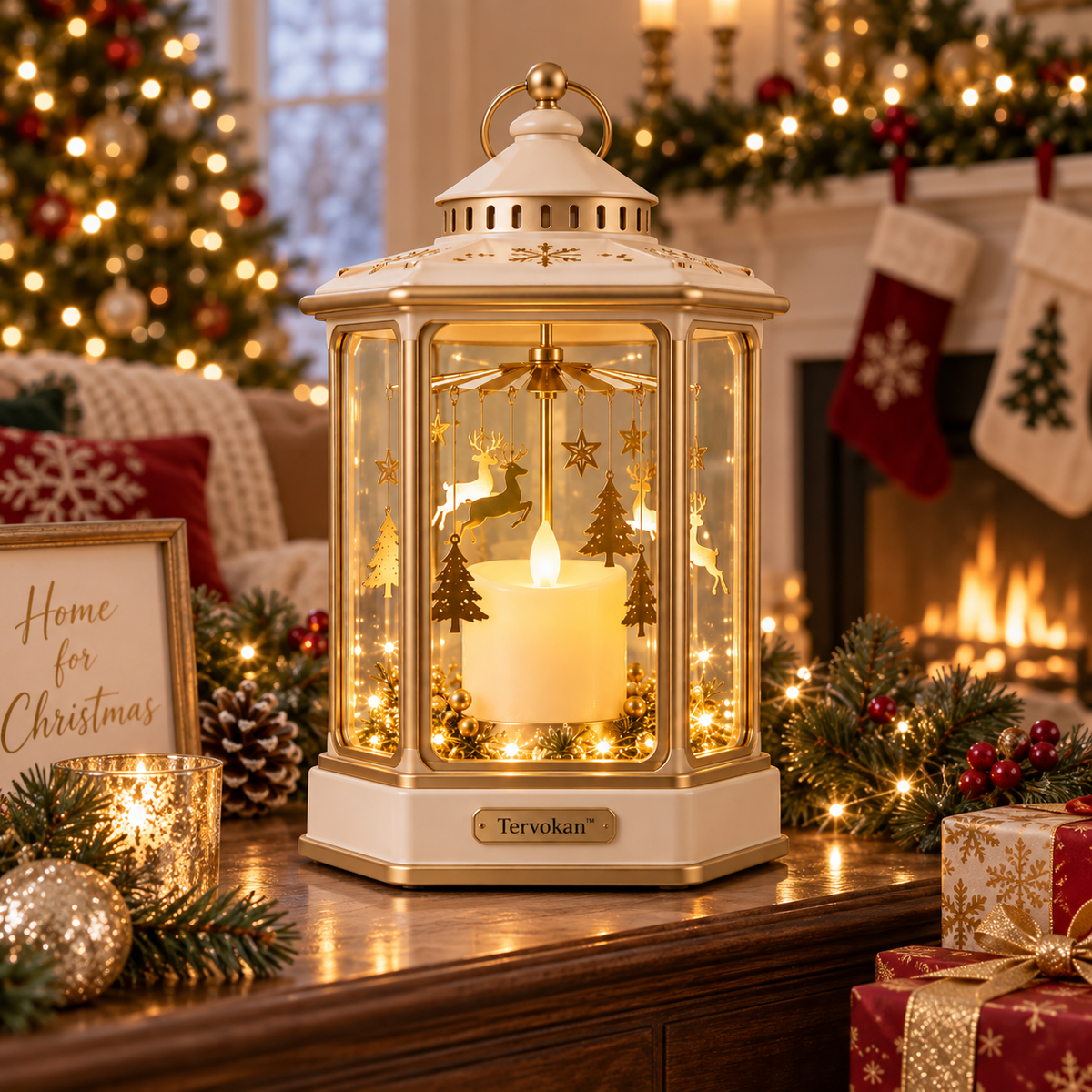 Tervokan™ Golden Reindeer Carousel Christmas Lantern