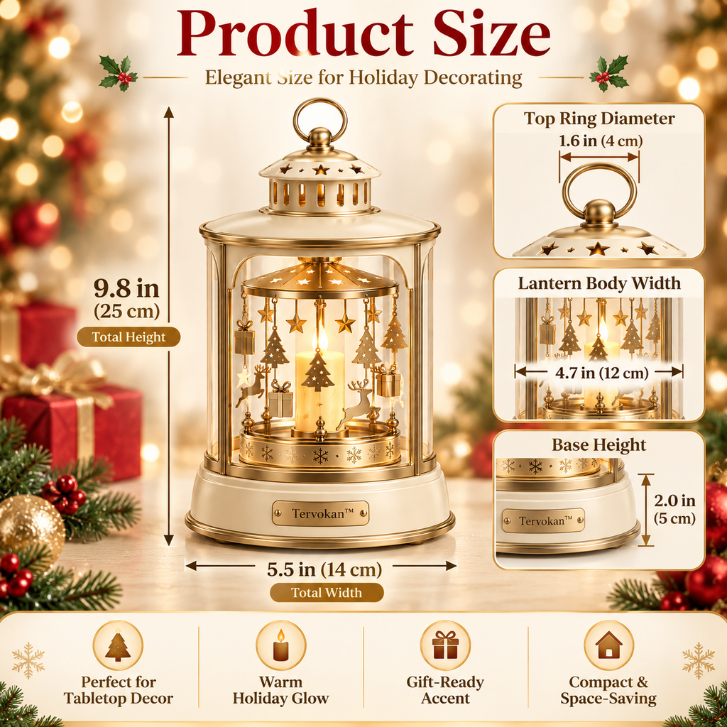 Tervokan™ Snowglow Carousel Lantern – Rotating Christmas Lighted Tabletop Decor
