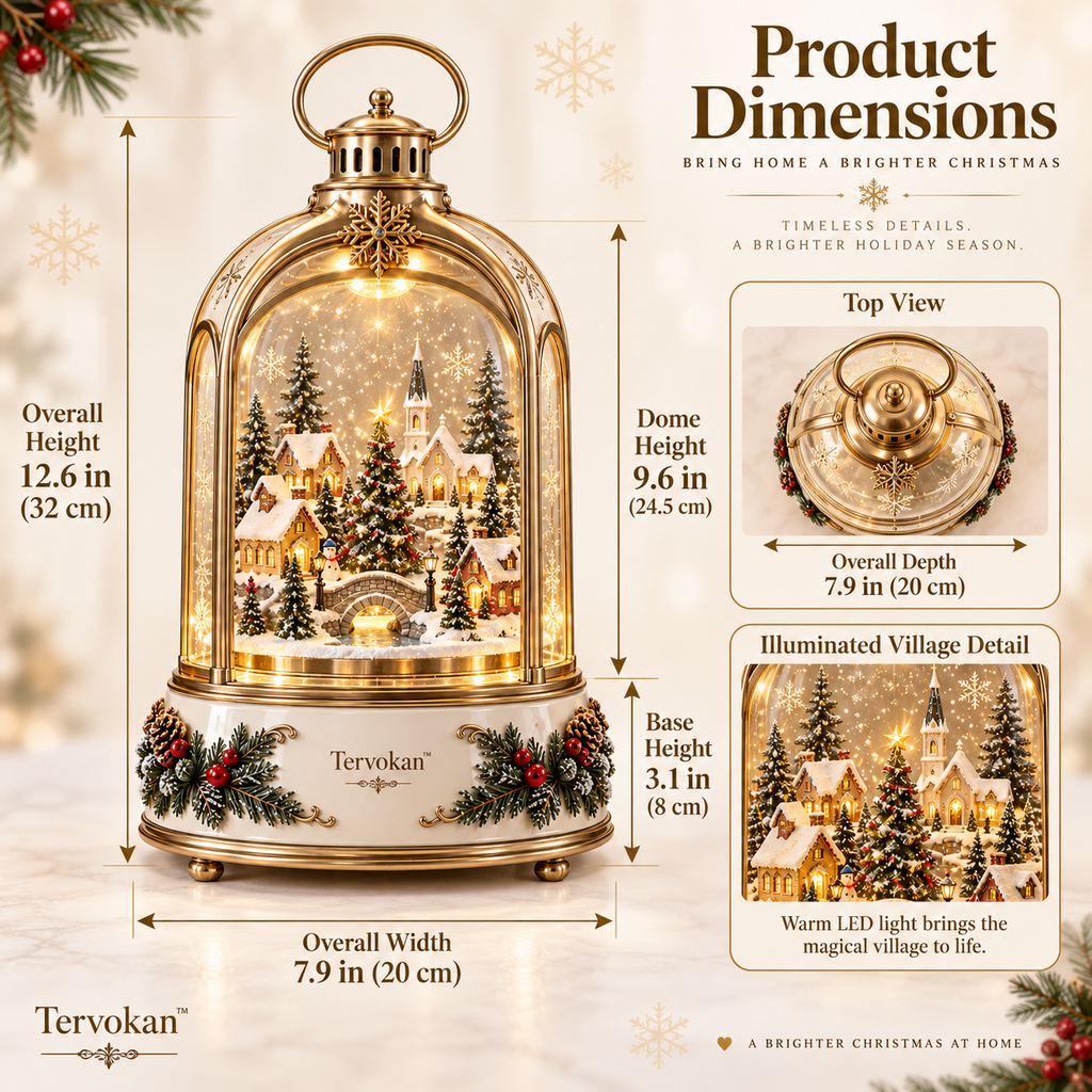 Tervokan™  Rotating Village Lantern Christmas Lighted Snow Village Tabletop Decor with Rotating Scene, Warm LED Glow, Timer & Remote Control