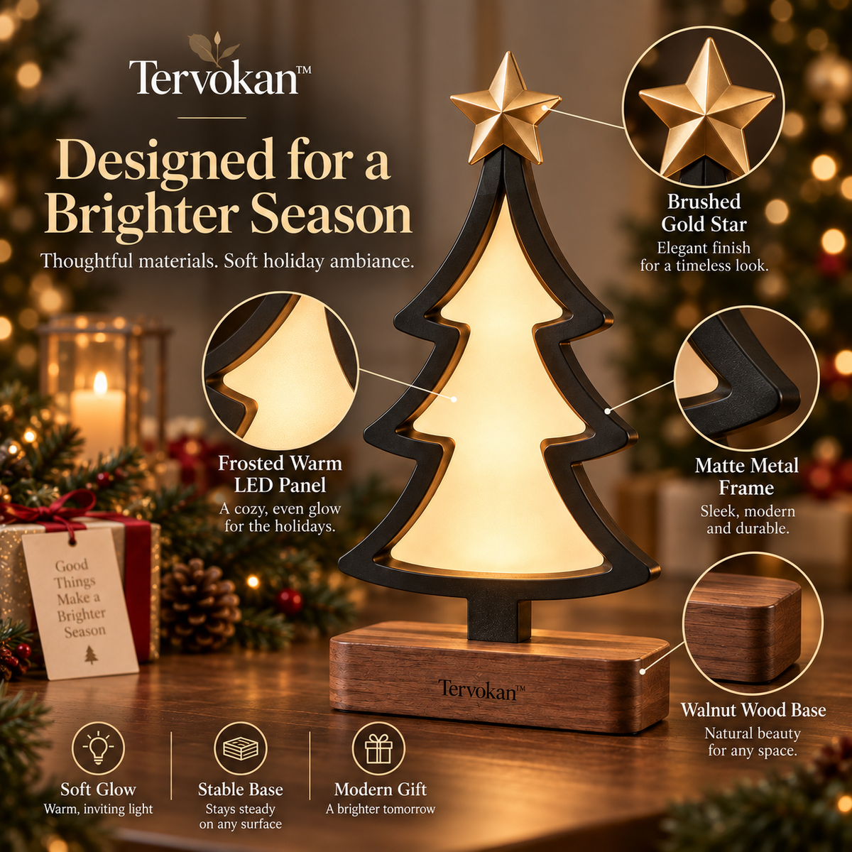 Tervokan™ StarLume Tree — Modern Lighted Christmas Desktop Décor
