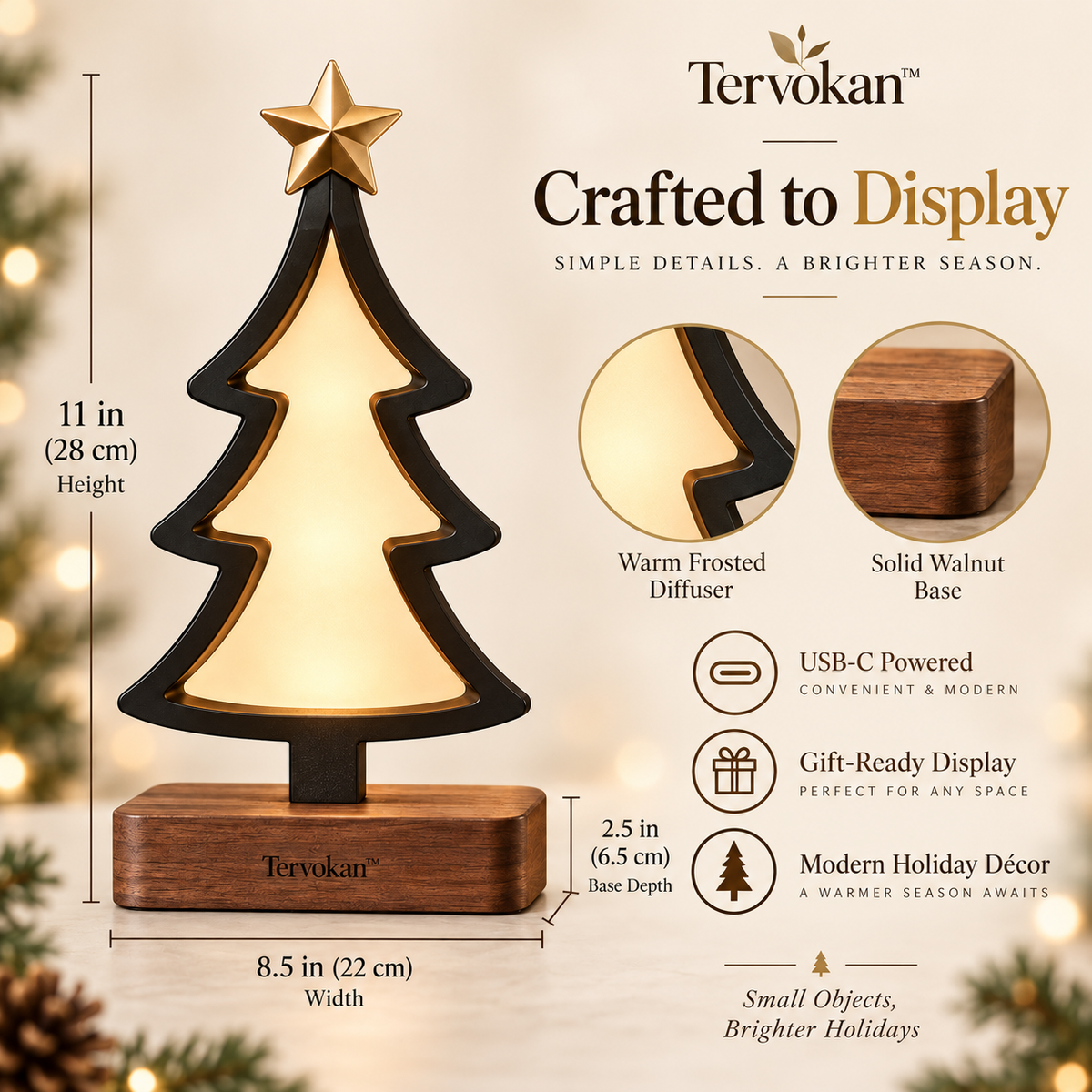 Tervokan™ StarLume Tree — Modern Lighted Christmas Desktop Décor