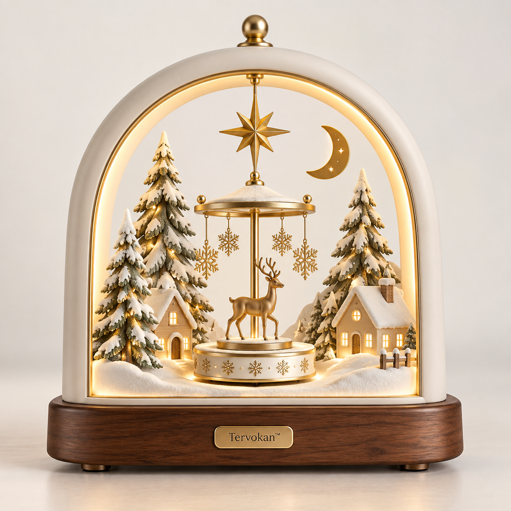 Tervokan™ Everglow Reindeer Christmas Village  Illuminated Rotating Holiday Centerpiece