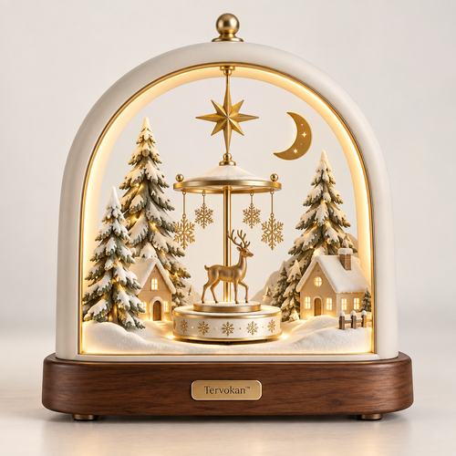 Tervokan™ Everglow Reindeer Christmas Village  Illuminated Rotating Holiday Centerpiece