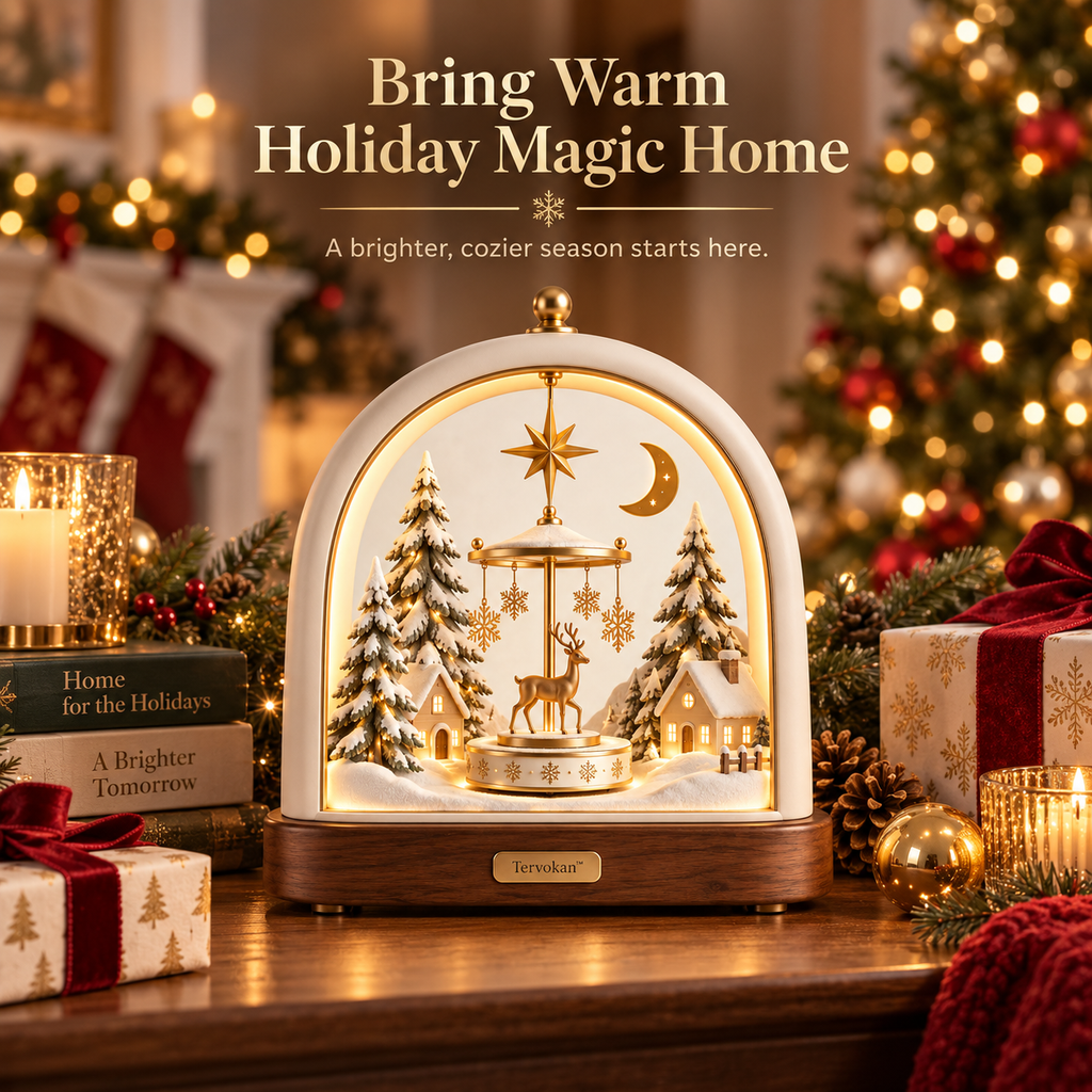 Tervokan™ Everglow Reindeer Christmas Village  Illuminated Rotating Holiday Centerpiece