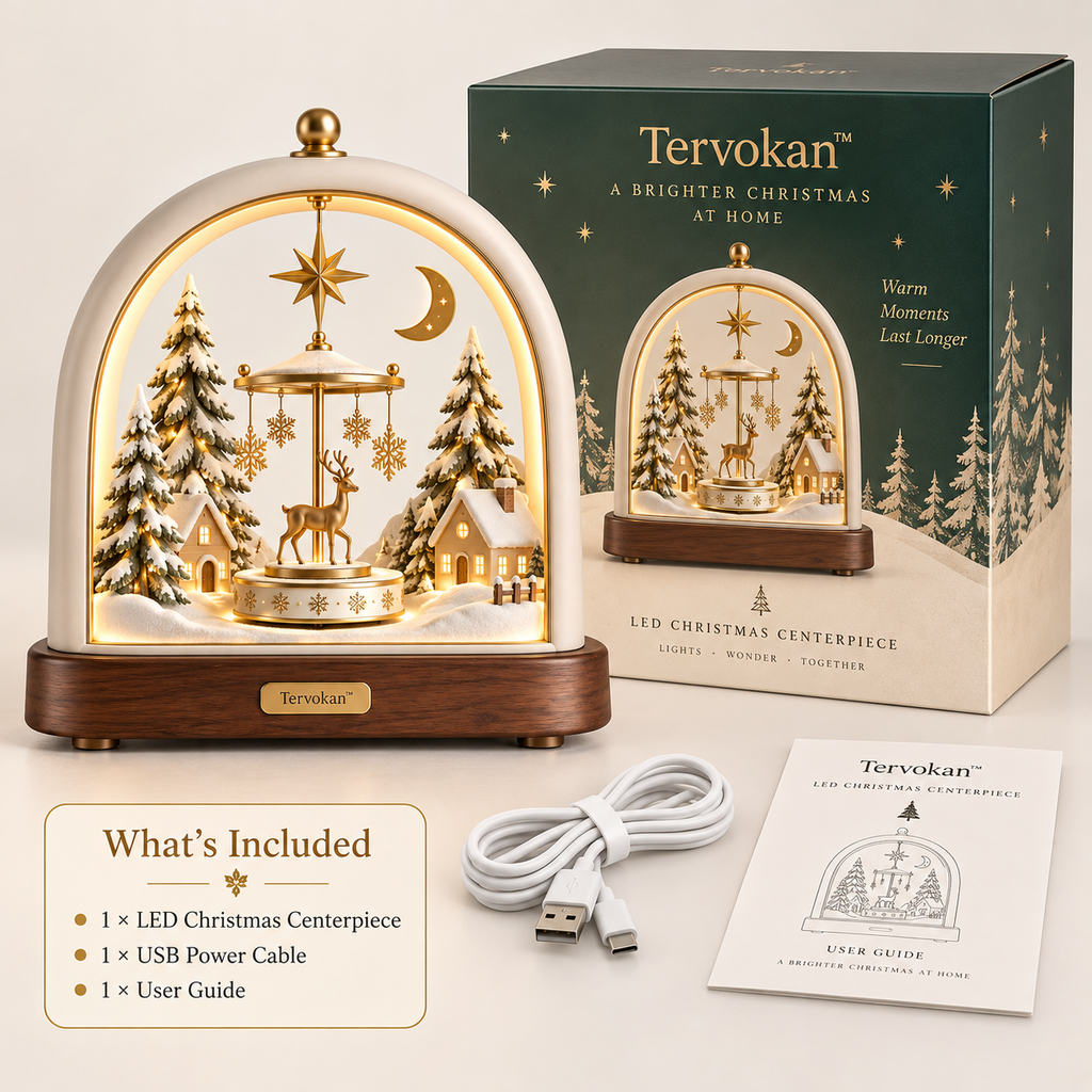 Tervokan™ Everglow Reindeer Christmas Village  Illuminated Rotating Holiday Centerpiece