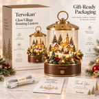 Tervokan™ GlowVillage Rotating Lantern – Warm LED Christmas Village Tabletop Decor