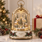Tervokan™  Rotating Village Lantern Christmas Lighted Snow Village Tabletop Decor with Rotating Scene, Warm LED Glow, Timer & Remote Control