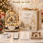 Tervokan™  Rotating Village Lantern Christmas Lighted Snow Village Tabletop Decor with Rotating Scene, Warm LED Glow, Timer & Remote Control