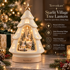 Tervokan™ Starlit Village Tree Lantern  Illuminated Ceramic Christmas Village Tree Decor