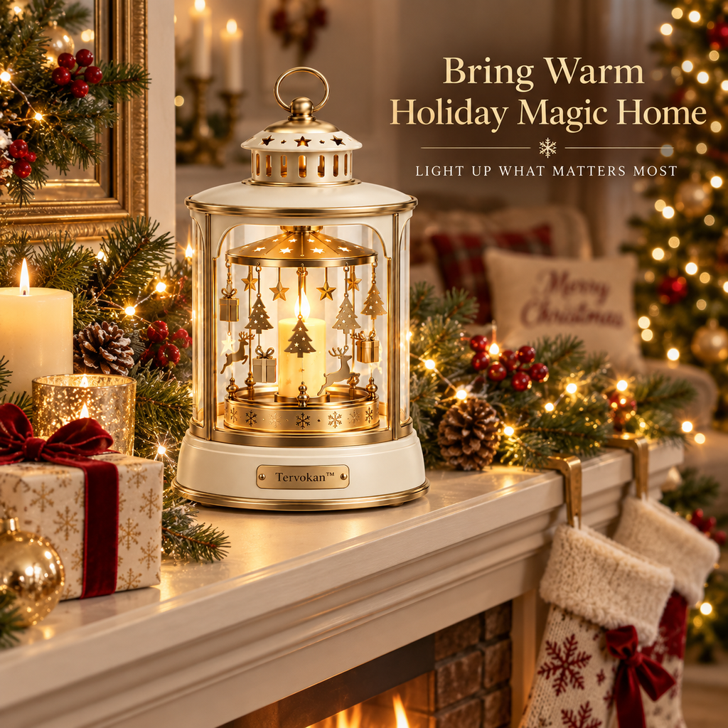 Tervokan™ Snowglow Carousel Lantern – Rotating Christmas Lighted Tabletop Decor