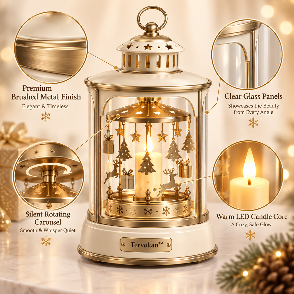 Tervokan™ Snowglow Carousel Lantern – Rotating Christmas Lighted Tabletop Decor