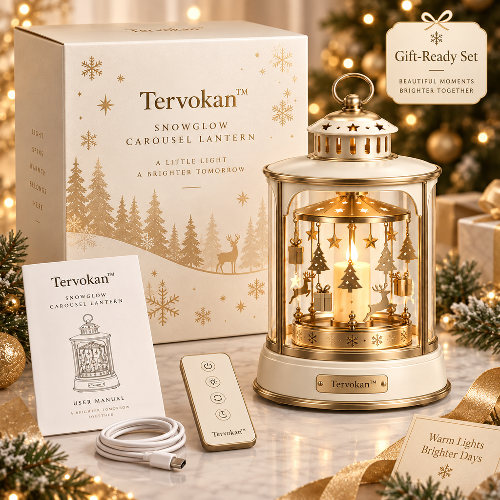 Tervokan™ Snowglow Carousel Lantern – Rotating Christmas Lighted Tabletop Decor