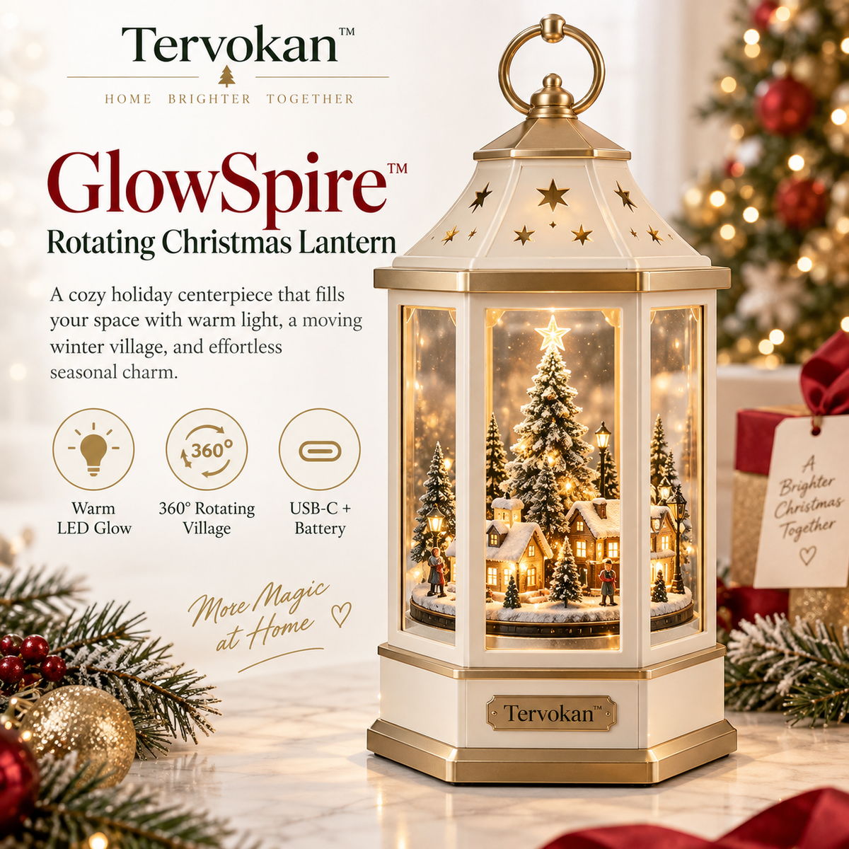 Tervokan™ GlowSpire Rotating Christmas Lantern