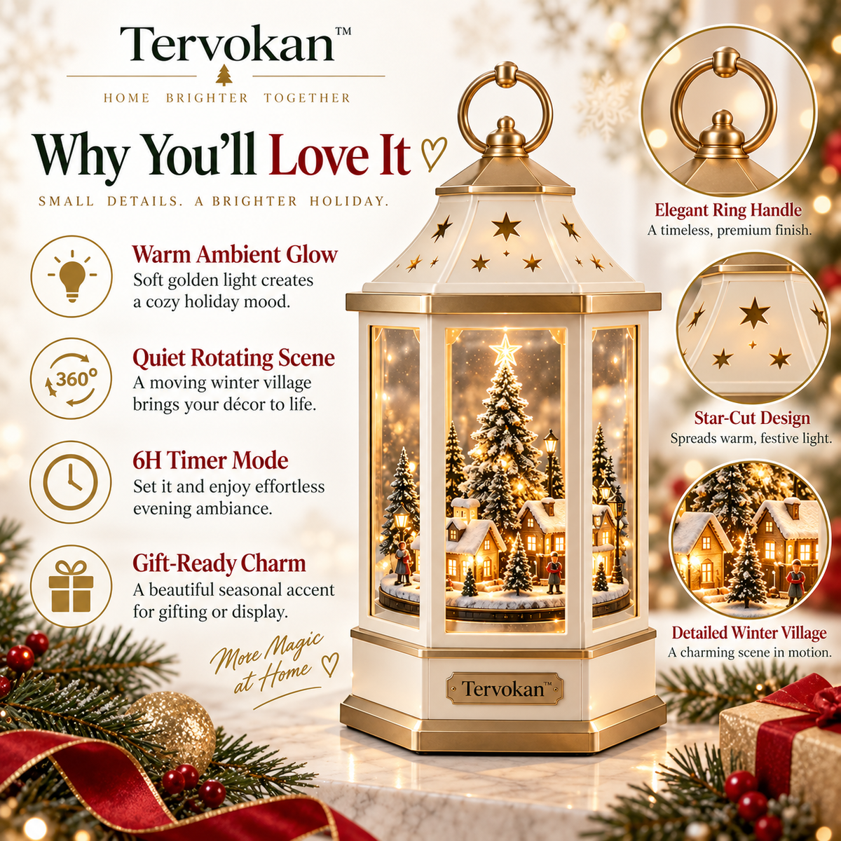 Tervokan™ GlowSpire Rotating Christmas Lantern