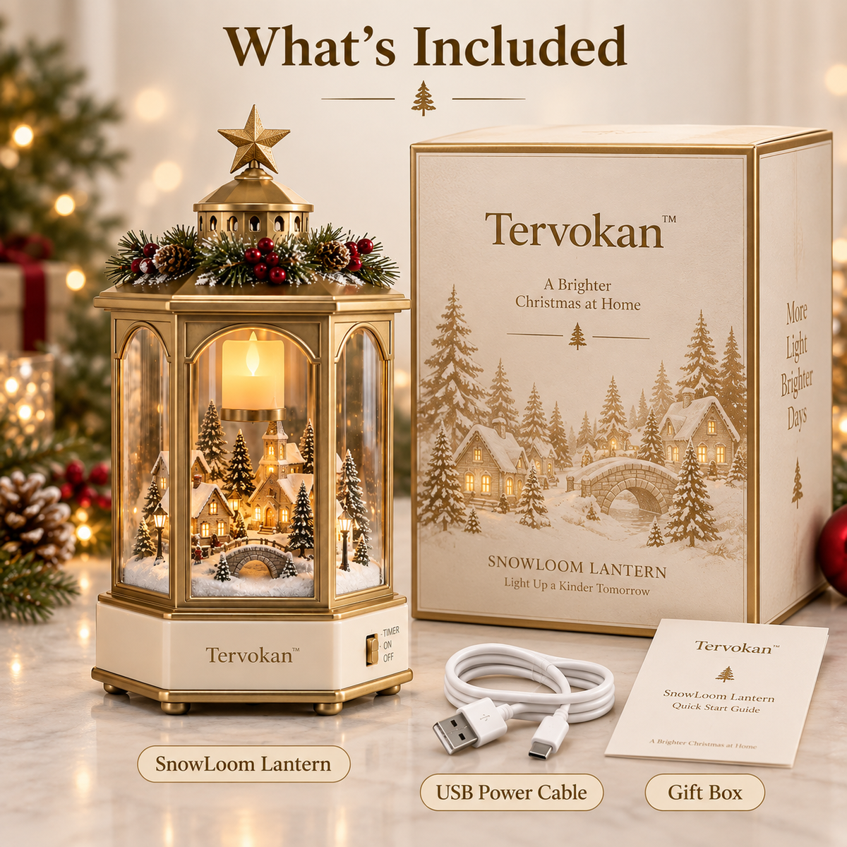 Tervokan™ SnowLoom Christmas Village Lantern – Rotating Lighted Holiday Village Decor