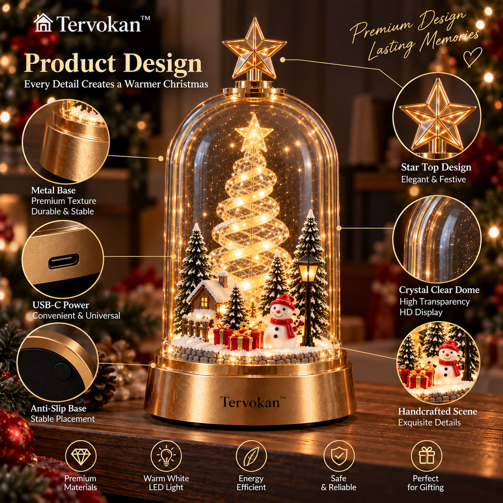 Tervokan™ SnowHalo Christmas Lantern — Illuminated Winter Village Tabletop Décor