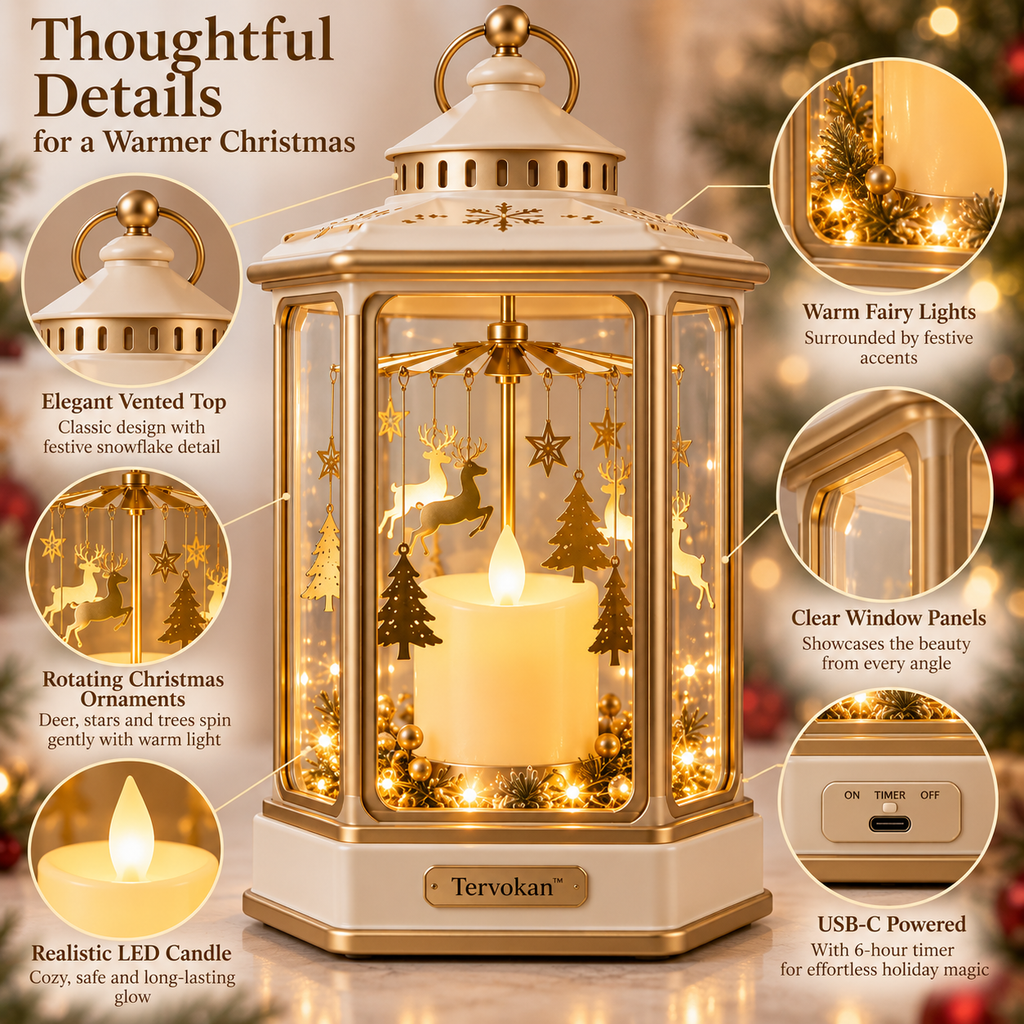 Tervokan™ Golden Reindeer Carousel Christmas Lantern
